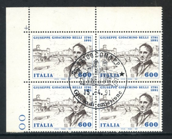 1991 - REPUBBLICA - GIOACCHINO BELLI - QUARTINA FDC - LOTTO/28929