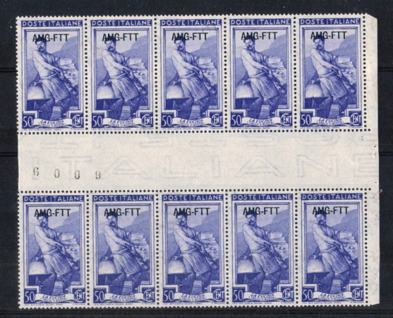 1950 - LOTTO/10267BL - TRIESTE A -  50c. ITALIA AL LAVORO BLOCCO CON INTERSPAZIO