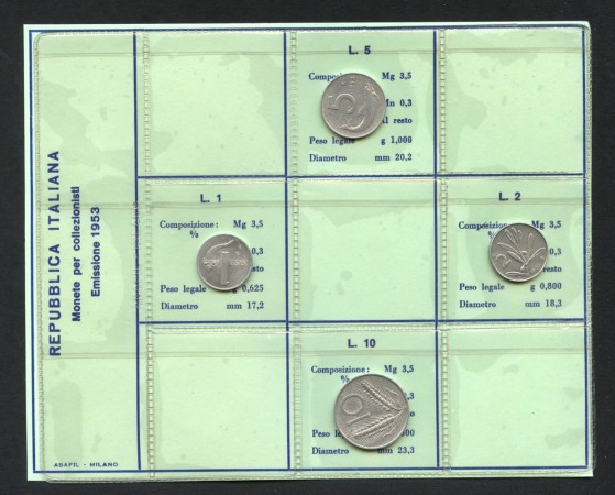 1953 - REPUBBLICA - LOTTO/M43007 - MONETE 1/2/5/10 LIRE SERIE COMPLETA
