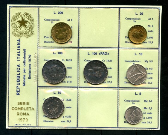 1979 - ITALIA - SERIE IN CONFEZIONE PRIVATA 7 MONETE FIOR DI CONIO - LOTTO/M30665