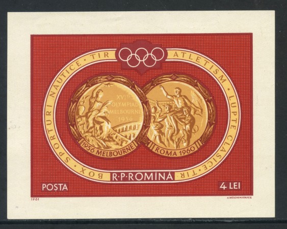 1961 - ROMANIA - MEDAGLIE OLIMPICHE - FOGLIETTO NUOVO  - LOTTO/29325