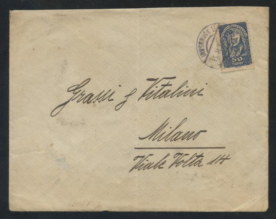 1919 - LOTTO/17348 - AUSTRIA - 50h.  SU BUSTA DA INNSBRUCK A MILANO
