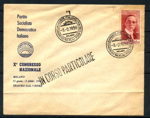 1956 - REPUBBLICA - LOTTO/43527 - CONGRESSO PARTITO SOCIALISTA - BUSTA