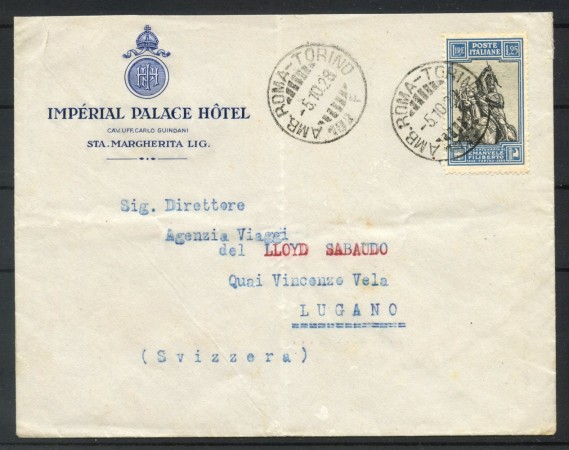 1928 - REGNO - LOTTO/40029 - 1,25 Lire EMANUELE FILIBERTO BUSTA PER LUGANO