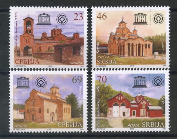 2016 - SERBIA REPUBBLICA - UNESCO MONASTERI 4v. - NUOVI - LOTTO/35289