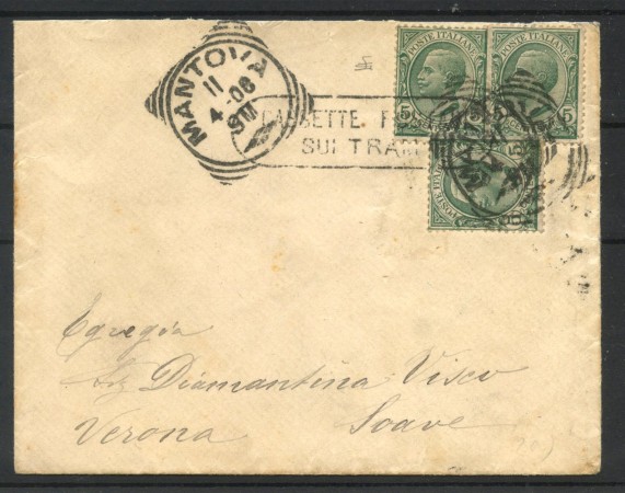1908 - REGNO - LOTTO/40430 - CASSETTE POSTALI SUI TRAM - ANNULLO SU BUSTA DA MANTOVA