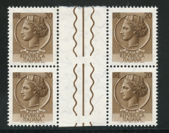 1968 - LOTTO/17421Q - REPUBBLICA - 20 LIRE SIRACUSANA - QUARTINA INTERSPAZIO