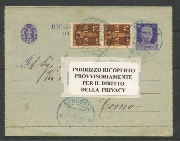 1945 - REGNO - LOTTO/48047 - BIGLIETTO POSTALE CON AFFRANCATURA AGGIUNTA