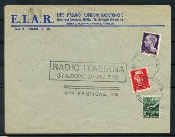 1946 - LUOGOTENENZA - LOTTO/47785 - BUSTA  E.I.A.R. DA TORINO PER MILANO
