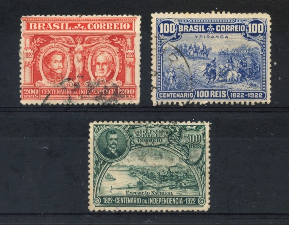 1920 - BRASILE -  CENTENARIO INDIPENDENZA  3v. - USATI - LOTTO/28865