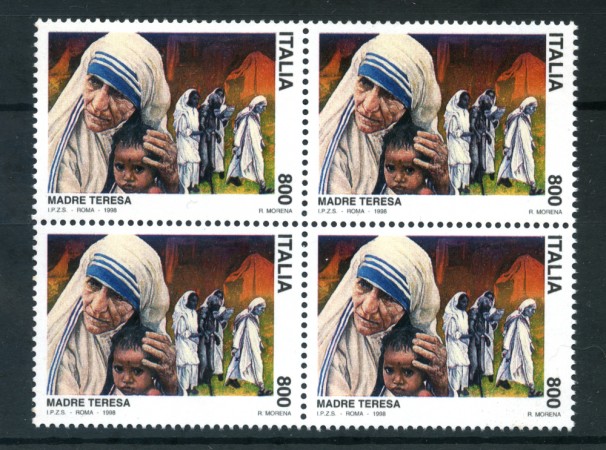 1998 - LOTTO/7204A - REPUBBLICA - 800 LIRE MADRE TERESA DI CALCUTTA - QUARTINA NUOVI