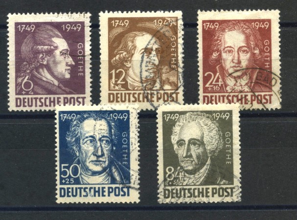 1949 - GERMANIA OCC. SOVIETICA - LOTTO/38662 - W.WON GOETHE 5v. - USATI