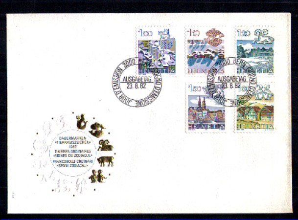 1982 - LOTTO/SVI1160FDC - SVIZZERA - ZODIACO 5v. - BUSTA FDC