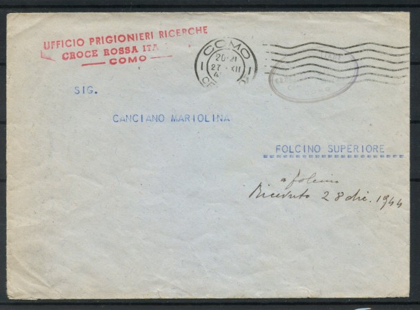 1944 - REGNO - LOTTO/47704 - BUSTA IN FRANCHIGIA UFFICIO PRIGIONIERI RICERCHE