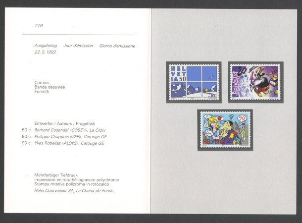 1992 - SVIZZERA - LOTTO/43441F - FUMETTI 3v . NUOVI - FOLDER