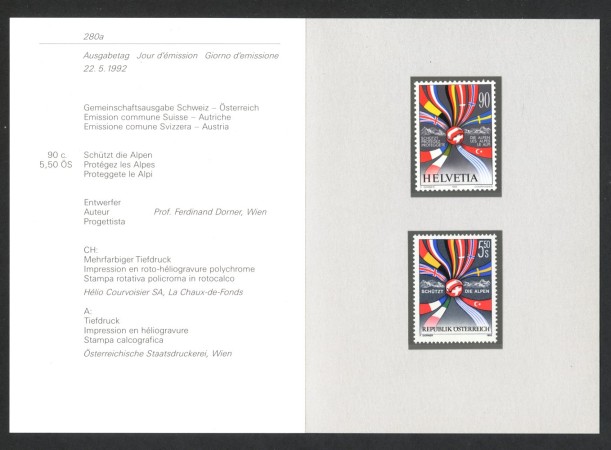 1992 - SVIZZERA - LOTTO/43442AF - PROTEZIONE DELLE ALPI 2v. - FOLDER
