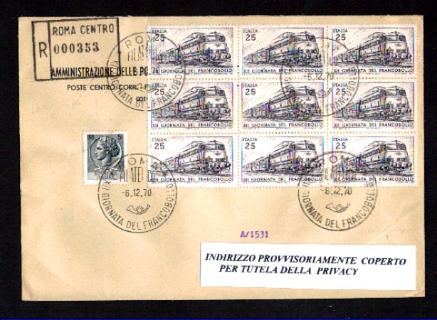 1970 - LBF/1375 - REPUBBLICA - GIORNATA DEL FRANCOBOLLO - BLOCCO SU BUSTA RACC. FDC