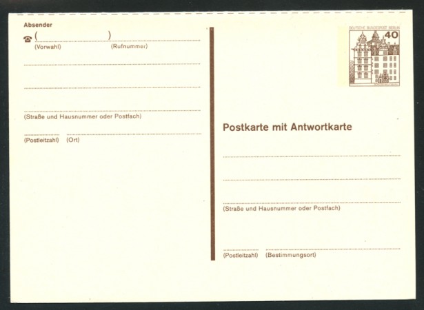 1979/80 - LOTTO/17129 - BERLINO - 40+40 PF. CARTOLINA POSTALE - NUOVA