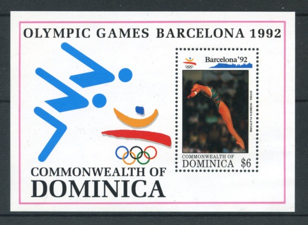 1992 - DOMINICA - LOTTO/19902 - OLIMPIADI BARCELLONA TUFFI - FOGLIETTO