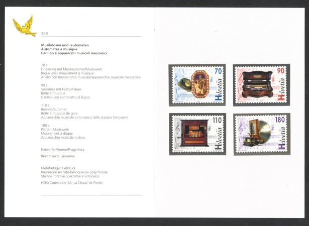 1996 - SVIZZERA - LOTTO/43494F - BICENTENARIO CARILLON 4v . NUOVI - FOLDER