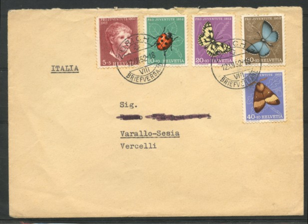 1952 - LOTTO/15893 - SVIZZERA - PRO JUVENTUTE 5v. - BUSTA