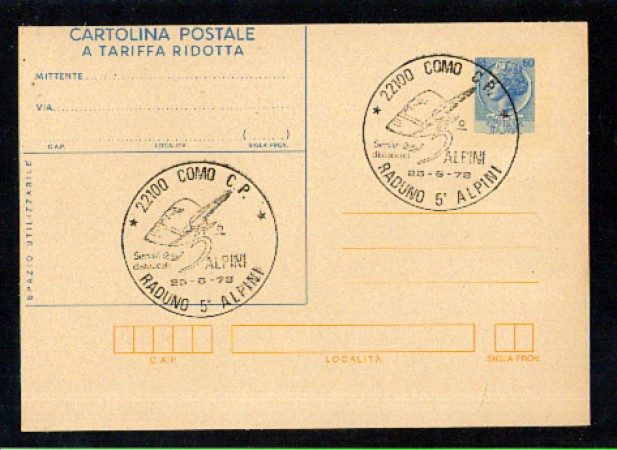 1978 - LOTTO/3349CP - ITALIA - RADUNO 5° ALPINI - CARTOLINA POSTALE