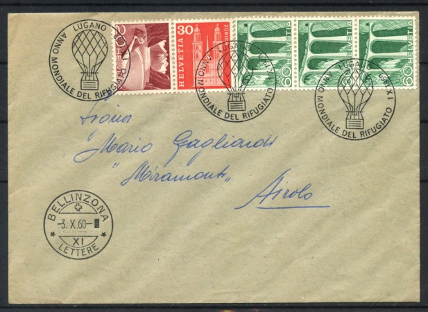 1960 - SVIZZERA - LOTTO/40688A - ANNO MONDIALE RIFUGIATO TRASPORTO IN PALLONE