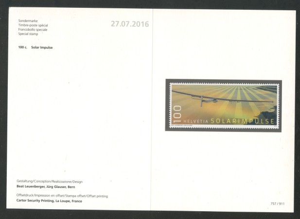 2016 - SVIZZERA - LOTTO/37907F - AEREO SOLAR IMPULSE - NUOVO - FOLDER