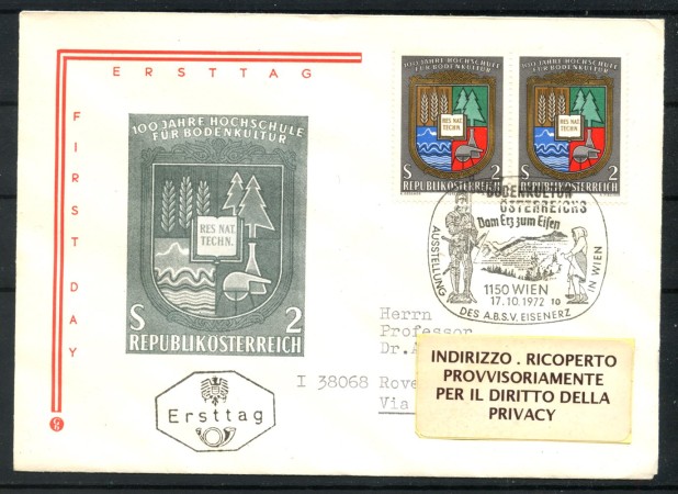 1972 - AUSTRIA - LOTTO/47708 - CENTENARIO ISTITUTO DI AGRARIA DI VIENNA - FDC