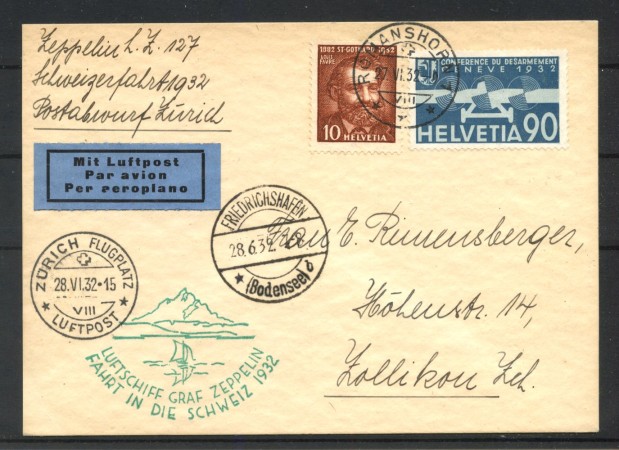 1932 - SVIZZERA - LOTTO/42358 - VOLO ZEPPELIN VIAGGIO IN SVIZZERA