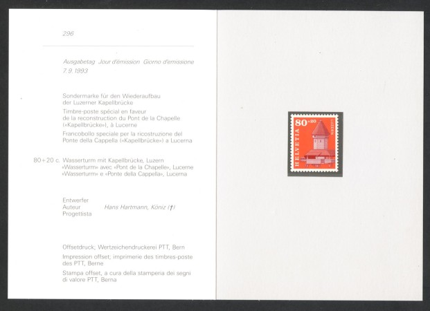 1993 - SVIZZERA - LOTTO/43459F - PONTE DI LUCERNA - NUOVO - FOLDER