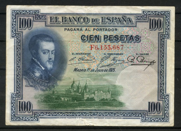 1925 - SPAGNA - LOTTO/48603 - 100 PESETAS FELIPE II°