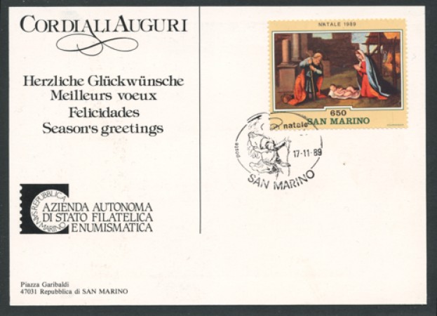 1989 - LOTTO/12215 - SAN MARINO - NATALE CARTOLINA UFFICIALE
