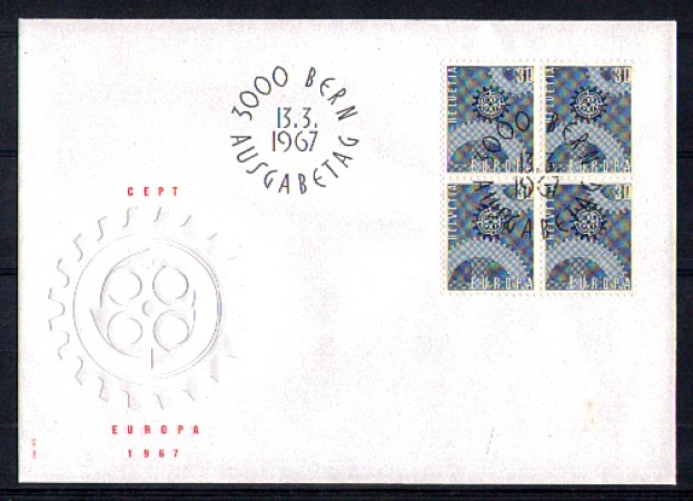 1967 - LOTTO/SVI783FDCQ - SVIZZERA - 30c. EUROPA - BUSTA FDC QUARTINA