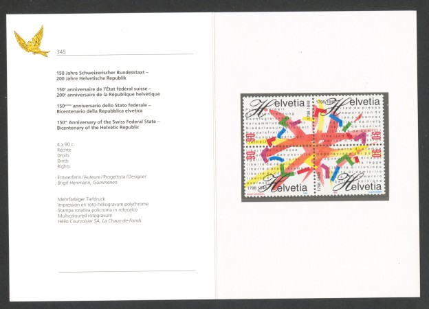 1998 - SVIZZERA - LOTTO/43510F - ANNIVERSARIO STATO 4v . NUOVI - FOLDER