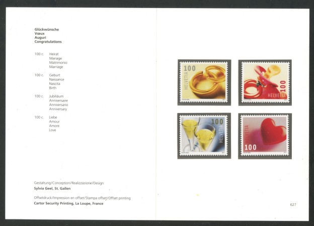 2011 - SVIZZERA - LOTTO/37786F - FRANCOBOLLI PER AUGURI 4v. - NUOVI - FOLDER
