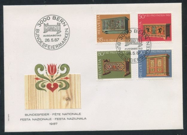 1987 - SVIZZERA - PRO PATRIA 4v. - BUSTA FDC - LOTTO/25379
