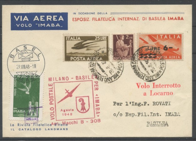 REPUBBLICA - LOTTO/40330 - VOLO POSTALE MILANO-BASILEA INTERROTTO A LOCARNO 1948