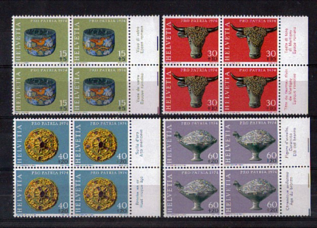 1974 - LOTTO/SVI964QCPN - SVIZZERA - PRO PATRIA 4v. - QUARTINE NUOVE