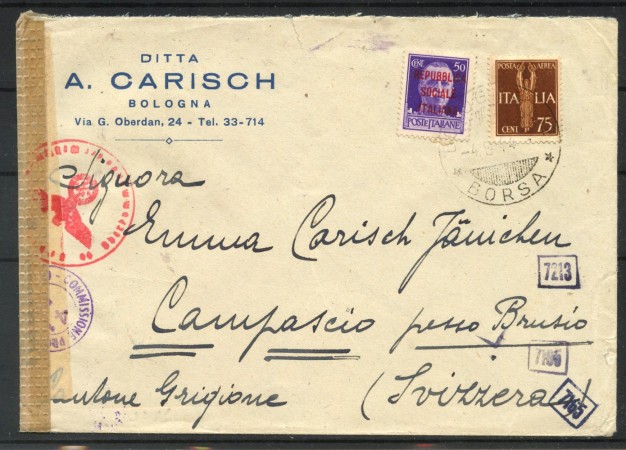 1944 - REPUBBLICA SOCIALE - LOTTO/40599 - BUSTA PER LA SVIZZERA VERIFICATA PER CENSURA