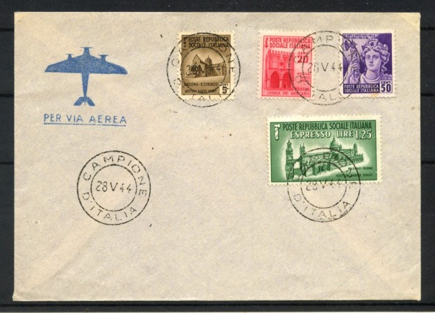 1944 - REPUBBLICA SOCIALE - LOTTO/40464 - BUSTA CON AFFRANCATURA FILATELICA CAMPIONE D'ITALIA