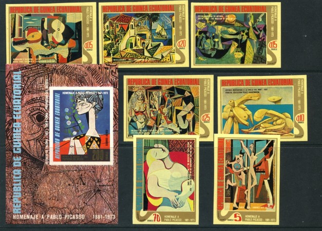1973 - GUINEA EQUATORIALE - PABLO PICASSO 7V.+1 FOGLIETTO NON DENTELLATI - LOTTO/27826