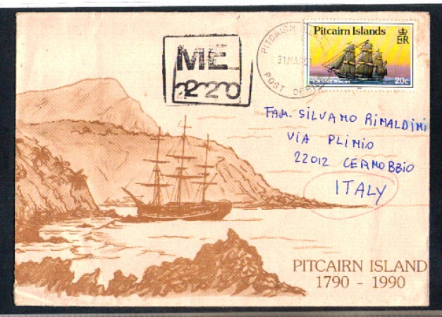 1991 - LOTTO/1425 - PITCAIRN ISLAND -  BUSTA NAVALE PER L'ITALIA