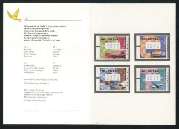 2001 - SVIZZERA - FRANCOBOLLI PER DISTRIBUTORI 4v. - NUOVI - FOLDER -  LOTTO/37357F