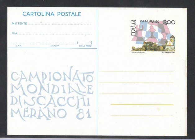 1981 - REPUBBLICA - LOTTO/2266 -  MERANO 81 SCACCHI - NUOVA
