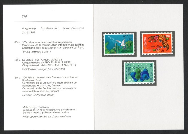 1992 - SVIZZERA - LOTTO/43437F - PROPAGANDA 3v. NUOVI SU FOLDER DELLE POSTE