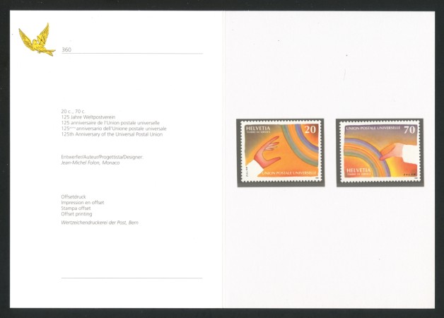 1999 - SVIZZERA - SERVIZIO - UNIONE POSTALE 2v. - NUOVI - FOLDER -  LOTTO/37313F