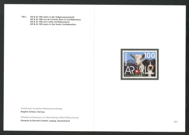 2013 - SVIZZERA - LOTTO/37823F - INGRESSO DEI CANTONI NELLA CONFEDERAZIONE - NUOVO - FOLDER