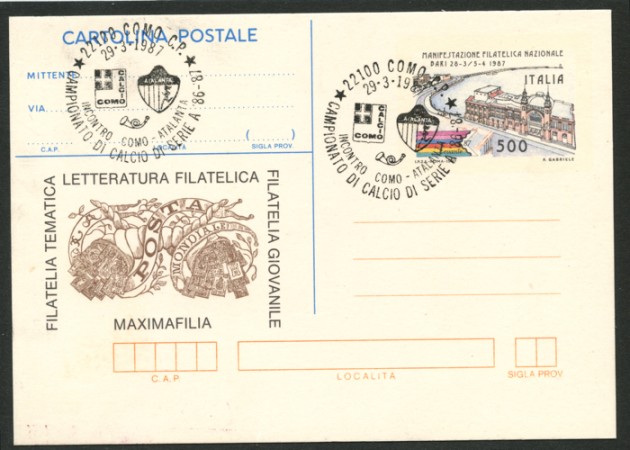 1987 - LOTTO/13768 - ITALIA - INCONTRO COMO/ATALANTA - ANNULLO