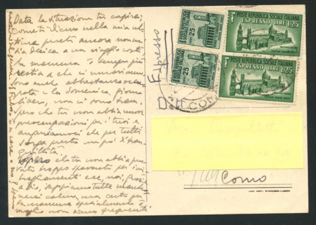 1945 - LOTTO/16913 - RSI - CARTOLINA ESPRESSO DA LECCO